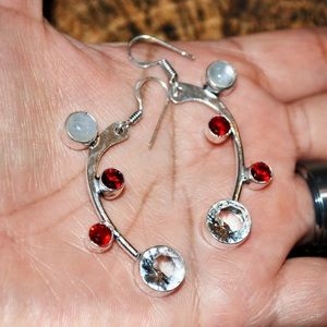 Moonstoone Beaded Accent Earrings 2"